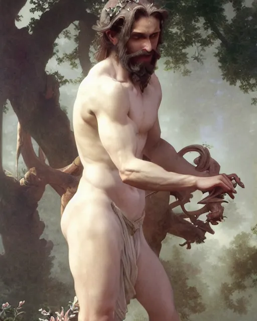 Image similar to satyr, very detailed, beautiful, intricate, cinematic, artstation, william bouguereau, daniel gerhartz, greg rutkowski, rossdraws, octane render