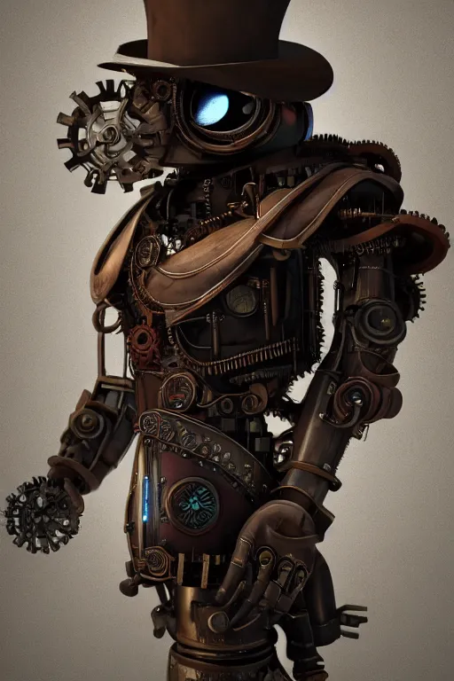 Prompt: a steampunk robot wearing a formal overcoat, portait photo profile picture, hyperrealistic concept art, octane render, unreal engine 5, digital art hi