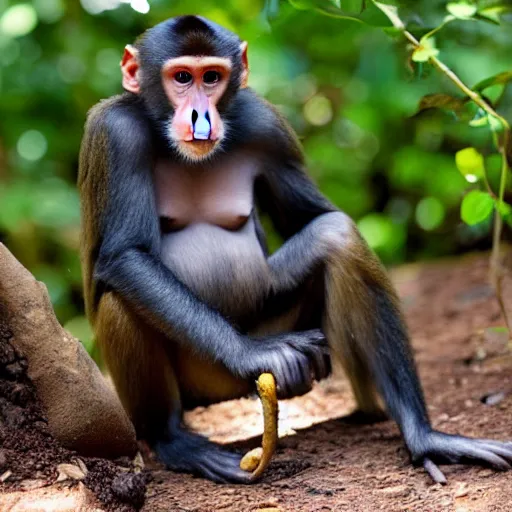 Prompt: a monkey eating poop