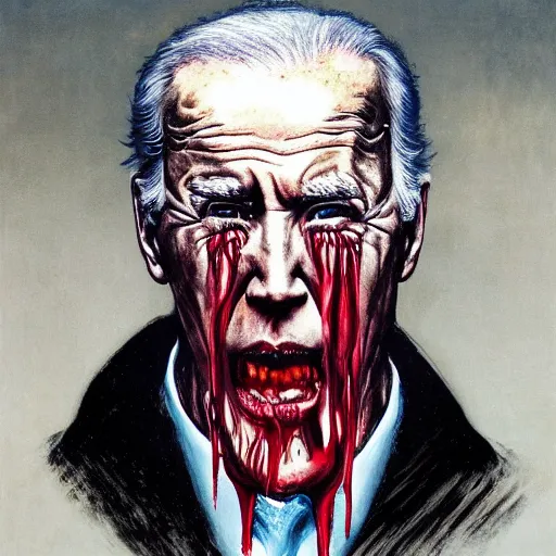 Image similar to presidential portrait of joe biden with oily black fluid pouring from mouth and nose as slenderman, medical diagram by beksinski, jon mcnaughton, and stephen gammell