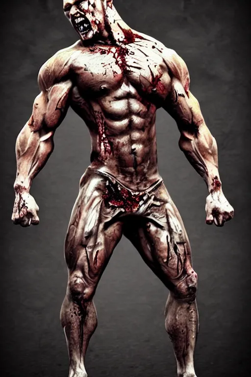 Image similar to muscular zombie, zombie bodybuilder, photorealistic, highly detailed,