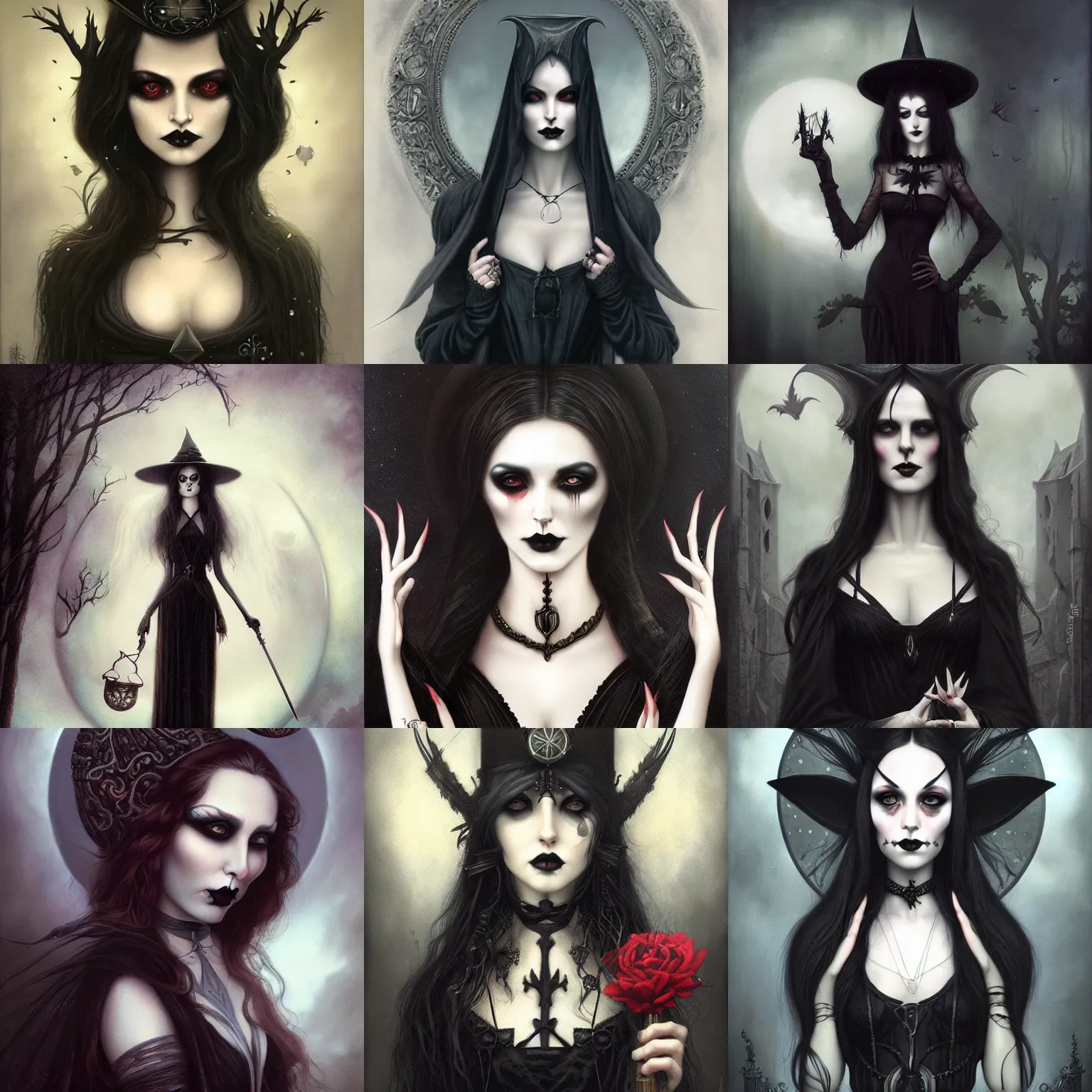 Prompt: gothic witch by tom bagshaw