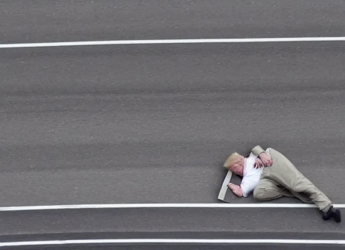 Image similar to donald trump sleeping in the middle of a busy highway