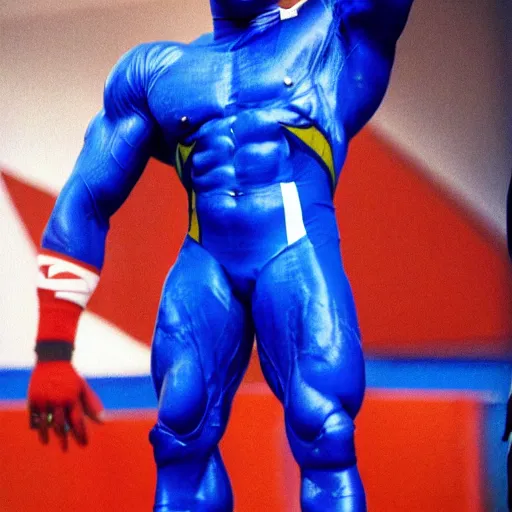 Image similar to ronnie coleman wearing a pepsiman suit