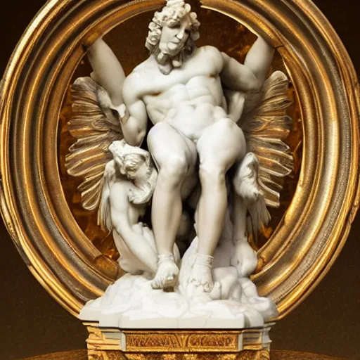 Prompt: a delicate renaissance marble sculpture of Lucifer highly aroused and amused, perfect handsome face, highly detailed transparent marble cloth, gi, global illumination, physically based rendering, photorealistic, top light, dark background