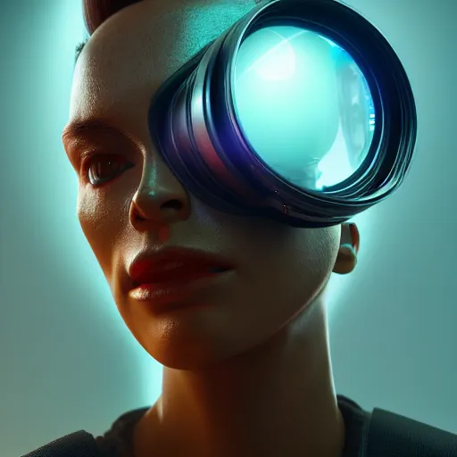 Image similar to product photo render of smart lenses, science fiction render highly detailed and intricate, 8 k octane render, 4 k unreal engine, chromatic aberration, trending on artstation. chiaroscuro lighting, high contrast lighting, by paul chadeisson and sparth