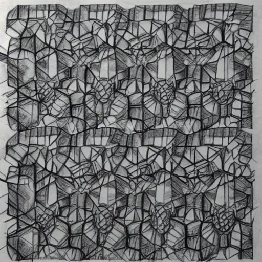 Prompt: mc esher charcoal drawing of tessellation of robots