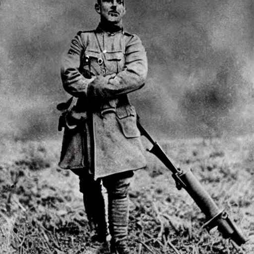 Image similar to previously unseen leaked ww1 photographs of kirby on the battlefield, soldier kirby photo restoration ww1 era photograph, soldier kirby in ww1 field