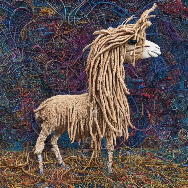 Image similar to llama with dreadlocks, industrial scifi, by mandy jurgens, ernst haeckel, el anatsui, by hsiao, james jean
