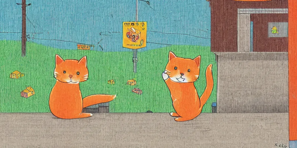 Image similar to an orange tabby kitten waiting in the rain in chuncheon by richard scarry