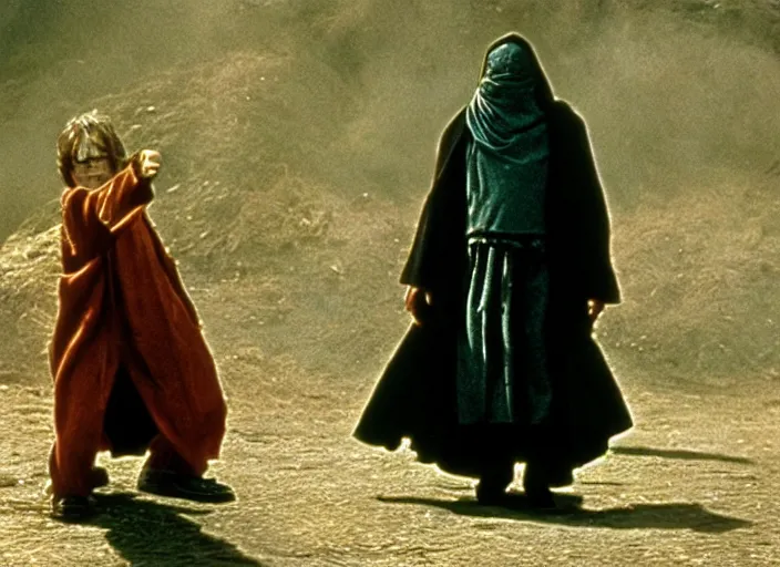 Image similar to a film still of harry potter in jawa ( 1 9 7 5 )