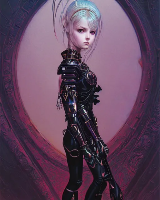 Prompt: portrait of beautiful cute goth girl in warhammer armor, art by kuvshinov ilya and wayne barlowe and gustav klimt and artgerm and wlop