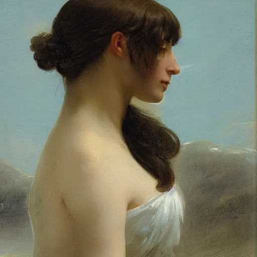 Image similar to A beautiful computer art of a person in profile, with their features appearing both in front of and behind their head. light blue by Edwin Henry Landseer meticulous, aesthetic