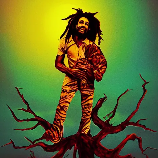 Image similar to Bob Marley as a tree, deep colors, high details, photrealistic, trending on artstation, award winning, deviant art,