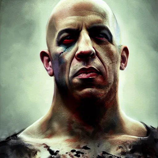 Image similar to a zombie Vin Diesel, by WLOP, horror, wounds, bloody, dark fantasy, trending on artstation