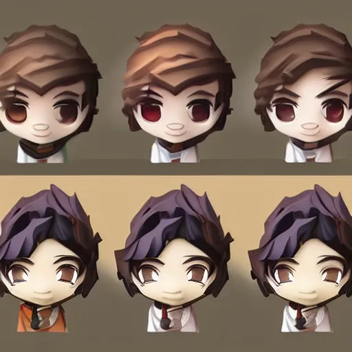 Image similar to face detailing wizard in the style of matte painting nendoroid and chibi, eyes in the style of nendoroid, middle close up, Julian ope, flat shading, 2D illustration, Swiss modernizm, ukiyoe style, pixer, no shading, no gradient, no shadow