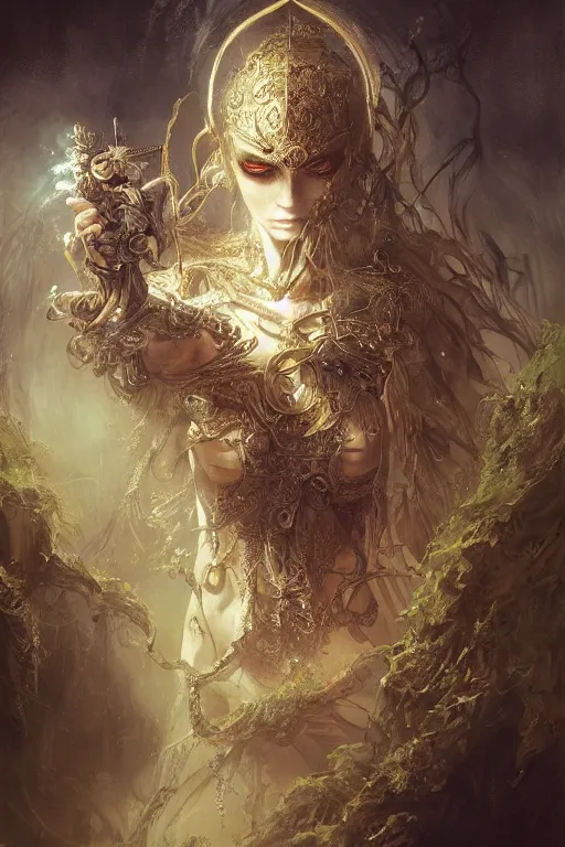 Prompt: breathtaking detailed soft painting of a an intricate old assassin, with green poison flowing in a desert crypt, golden saint mask, giving his life every day, elegant, highly detailed, artstation, concept art, matte, sharp focus, art luis royo and by tom bagshaw, and greg rutkowski