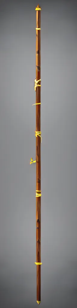 Image similar to picture of a single wooden long straight thin ninja fighting staff with small ornaments, weapon, highlight, centred, symmetric, sci - fi, fantasy, dnd, close shot, bright uniform background, award winning