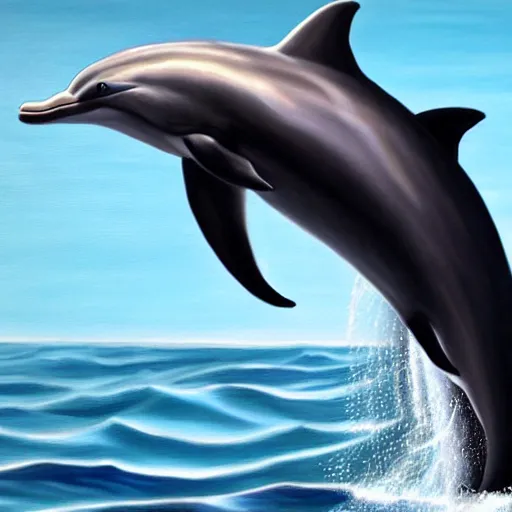 Prompt: a hyperrealistic painting of a bottlenose dolphin