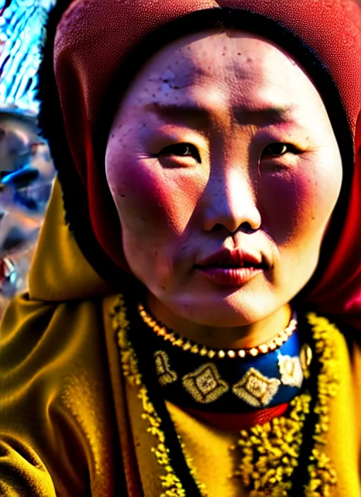 Prompt: portrait of a epically beautiful mongolian woman by national geographic, cinematic, 8 0 mm,