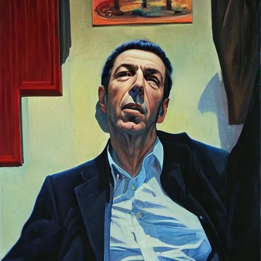 Image similar to portrait of leonard cohen, by Frank McCarthy