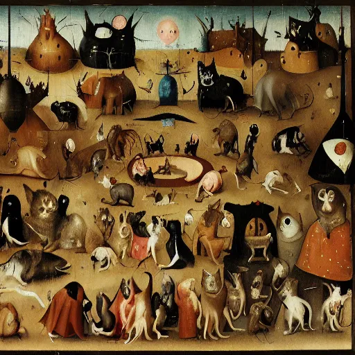 Image similar to hieronymus bosch, cats, thousand cats, 4k