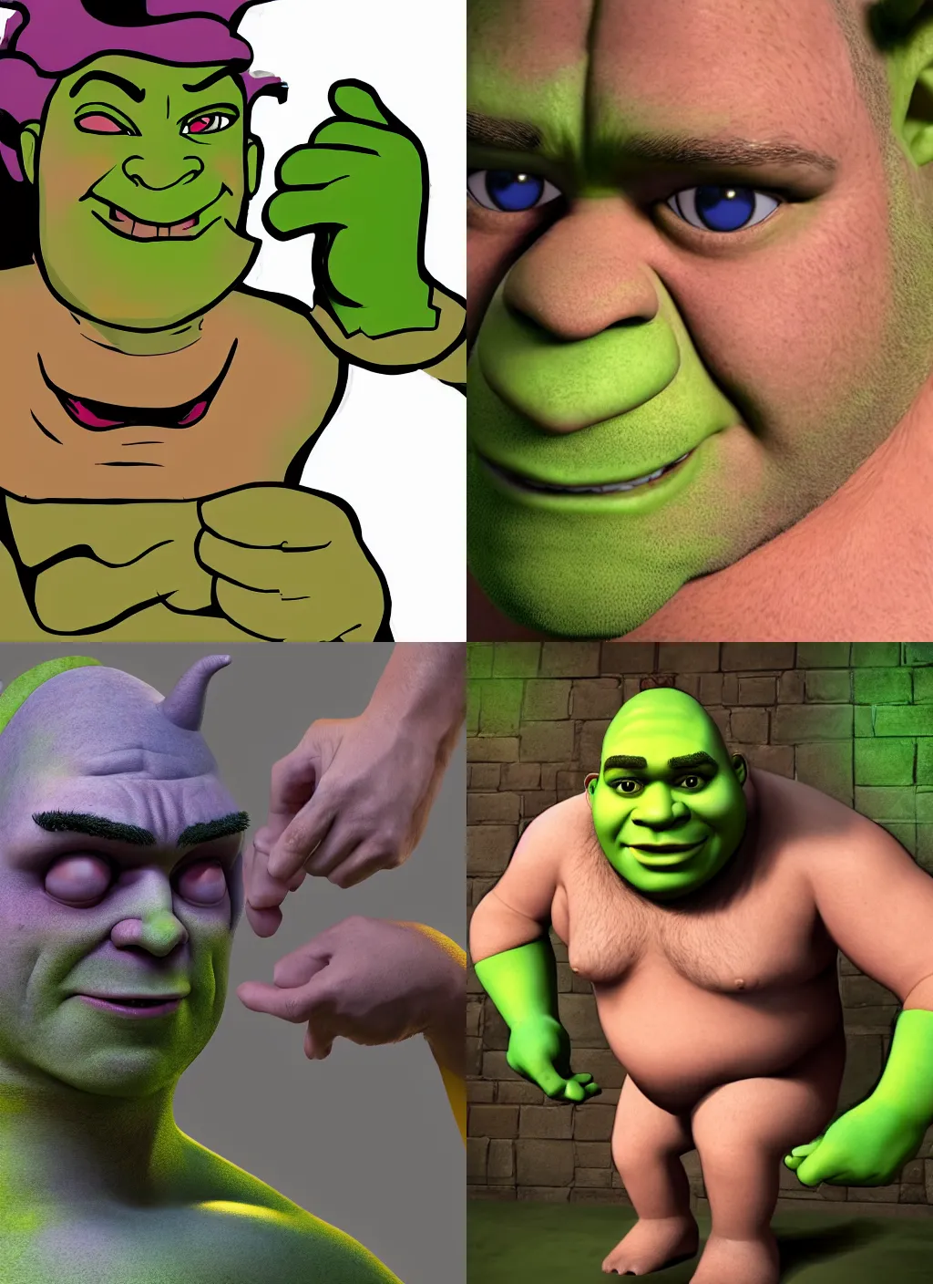 Prompt: a man is horrified that he is transforming into shrek, 8 k