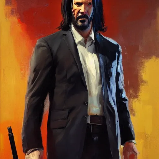 Image similar to greg manchess portrait painting of john wick as overwatch character, medium shot, asymmetrical, profile picture, organic painting, sunny day, matte painting, bold shapes, hard edges, street art, trending on artstation, by huang guangjian, gil elvgren, ruan jia, greg rutkowski, gaston bussiere