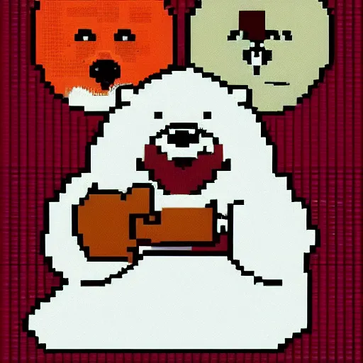 Image similar to an American Grizzly Bear and a Russian Polar Bear having tea, pixel art, trending on artstation