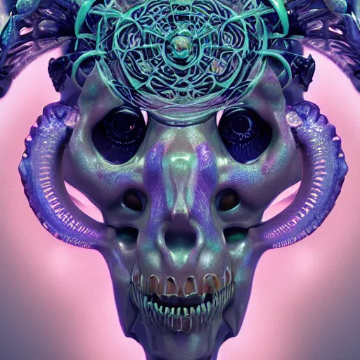 Prompt: goddess princess face close-up portrait ram skull abstract 3d composition. jellyfish phoenix head, nautilus, orchid, skull, betta fish, bioluminiscent creatures, intricate artwork by Tooth Wu and wlop and beeple. octane render, trending on artstation, greg rutkowski very coherent symmetrical artwork. cinematic, hyper realism, high detail, octane render,