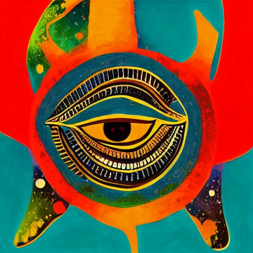 Image similar to eye of horus, wedjat eye, egypt, by alena aenami, illustration by milton avery and hilma af klint