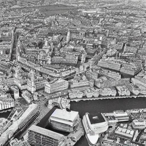 Prompt: old black and white photo of london, highly detailed