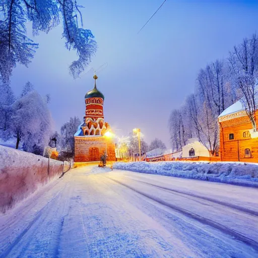 Prompt: russian little city, khrushchevki, toska, winter landscape, high quality photo