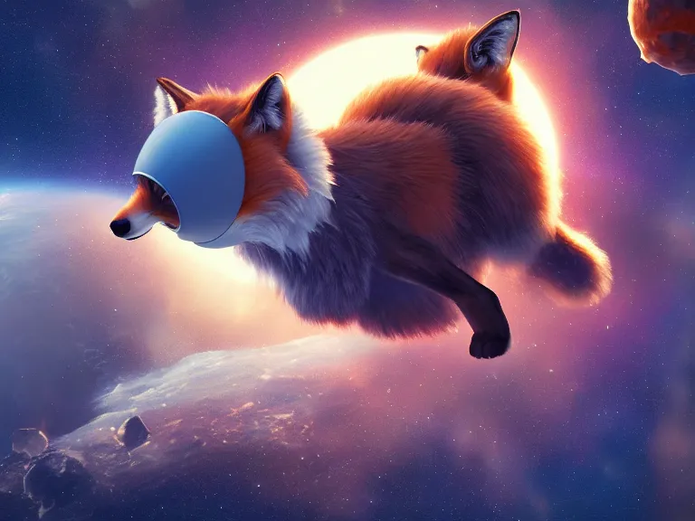 Image similar to fox in space, RPG Reference, Oil Painting, Trending on Artstation, octane render, Insanely Detailed, 8k, HD