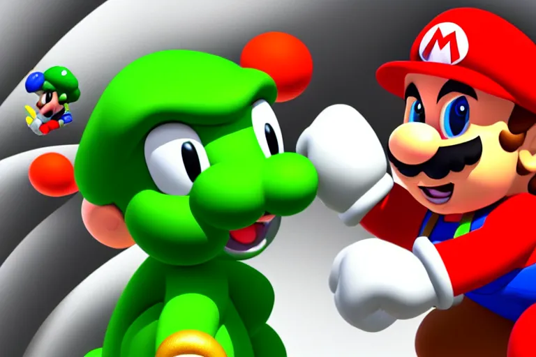 Image similar to a photo of mario punching yoshi in the face, photorealistic, 8 k