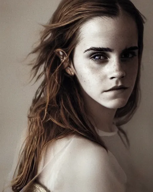 Image similar to emma watson as hermione magical portrait, soft diffused light, bjork aesthetic, translucent, by rineke dijkstra, intricate details, highly detailed, masterpiece,