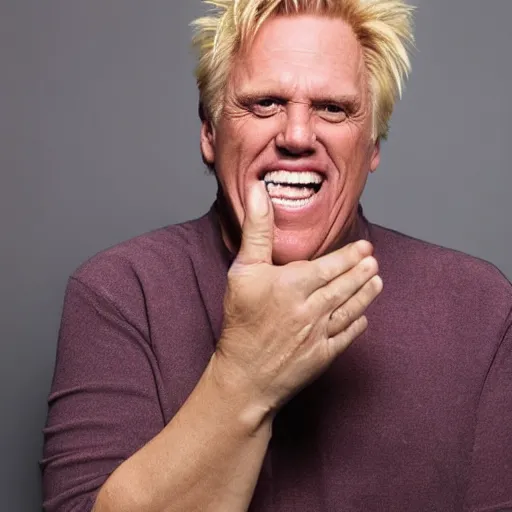 Image similar to studio portrait of gary busey with a giant foot emerging from his mouth