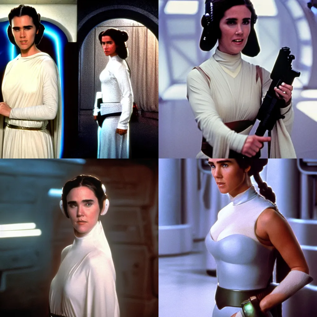 Prompt: Jennifer Connelly as Princess Leia in new hope Star Wars