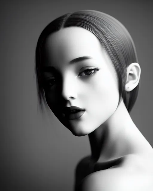 Image similar to black and white dreamy young beautiful female artificial intelligence, cinematic, rim light, photo - realistic, elegant, high detail, 8 k, masterpiece, photo taken in 1 9 3 0
