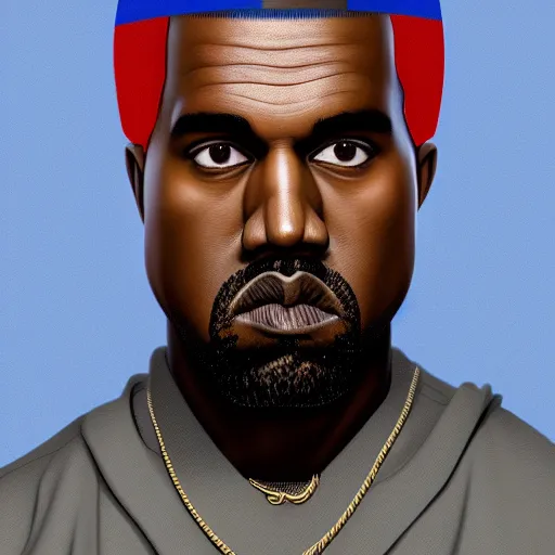 Image similar to Depiction of Kanye West as a Russian President, Russian flag on the background, happy Kanye, extremely detailed eyes, fantastic details, full face, mouth, trending on artstation, pixiv, cgsociety, hyperdetailed, Unreal Engine, 4k, 8k ultra HD, Stanley Artgerm Lau, Ross draws, James Jean Marc Simonetti Ruan Jia, Mandy Jurgens, Artgerm and William-Adolphe Burger Sakimichan