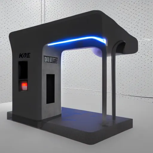 Image similar to gun charging kiosk, brutalist, futuristic, unreal engine, concept art