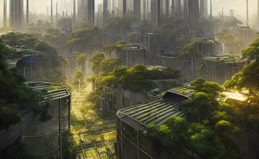 stabilityai/stable-diffusion · A solarpunk city, light, HD, pure, sharp  focus, nature, forest, city, utopian, 16:9