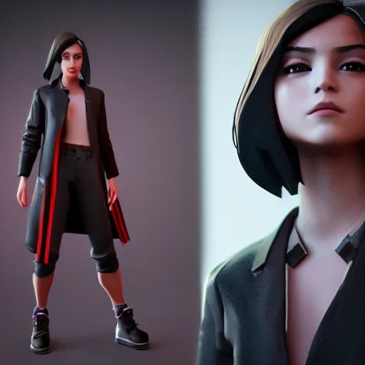 Image similar to textured film grain subsurface scattering asian fashion model face emma watson as a fortnite character cgsociety octane render unreal engine redshift render trending on artstation trending on artstation render blender behance cg superhero