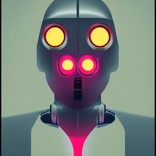 Image similar to portrait of a robot, colorful, modern art deco, mads berg, karolis strautniekas, christopher balaskas, stippled light, fog, moody, fine texture, editorial illustration, dramatic lighting, dynamic composition, detailed, matte print, dynamic perspective, muted color