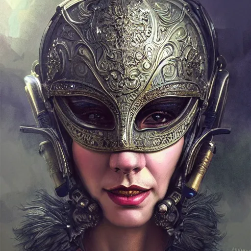 Image similar to Very very very very highly detailed epic photo of face with venetian mask, intricate, dystopian, sci-fi, extremely detailed, digital painting, artstation, concept art, smooth, sharp focus, illustration, intimidating lighting, incredible art by Anton Pieck, Artgerm and Vincent di Fate