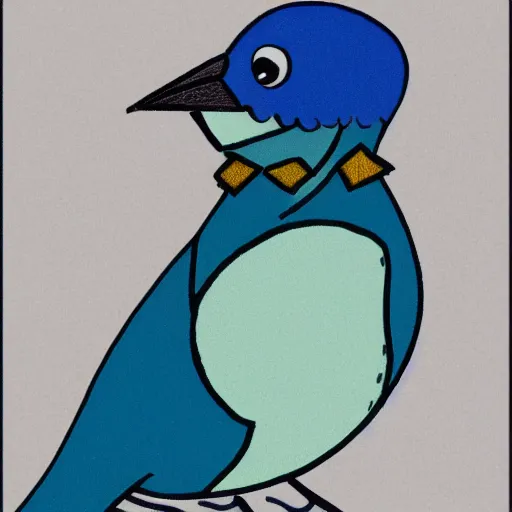 Image similar to a cartoon drawing of a blue speaking bird,