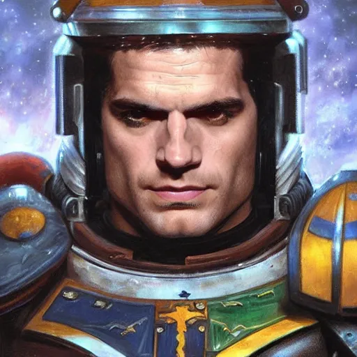 Image similar to Henry Cavill as a Space Marine, close-up portrait art by Donato Giancola and artgem, digital art, trending on artstation