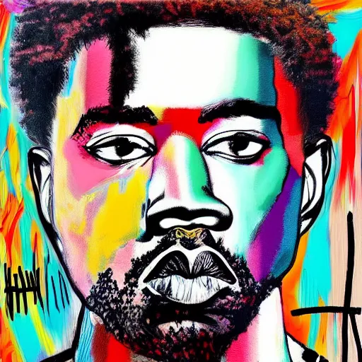 Image similar to kanye album cover in the style of jean michel-basquiat