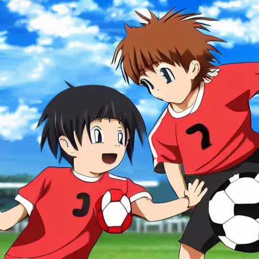 Image similar to kids playing soccer, anime