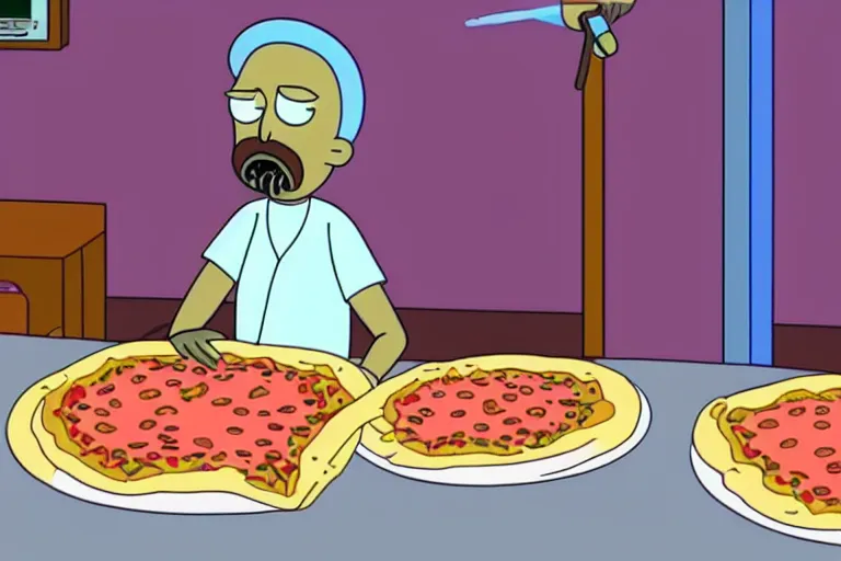 Prompt: kanye west making pizza in Rick and Morty, Rick and Morty